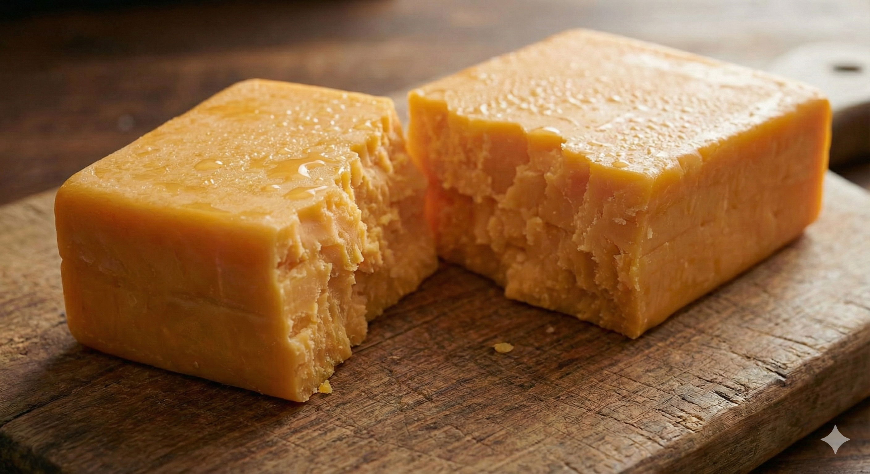 Broken cheese revealing crumbly texture